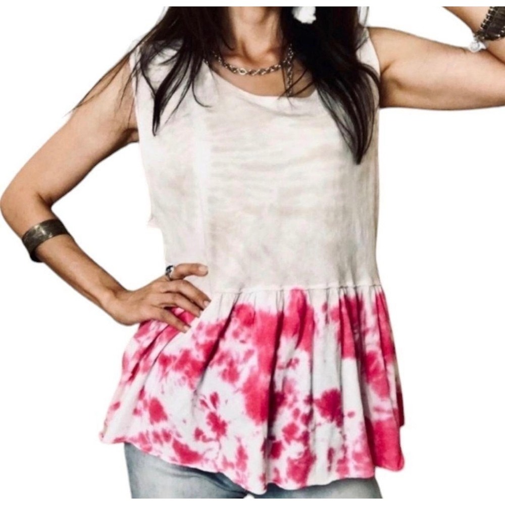 We‎ The Free Free People Hot Hibiscus Tie Dye Peplum Tank Top OB968670 Small NEW